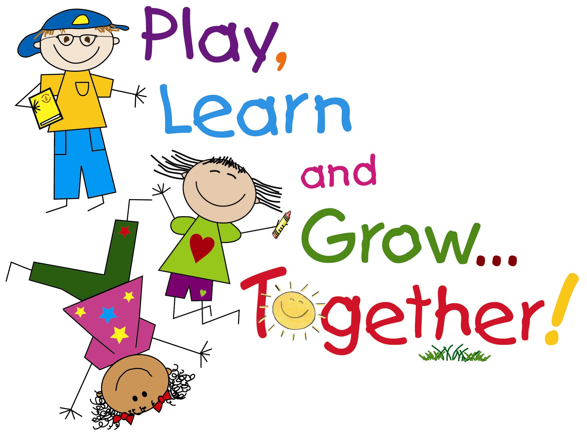 Drawing of kids playing and learning together.