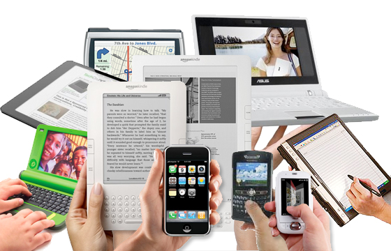 Array of phones, tablets, and ereaders