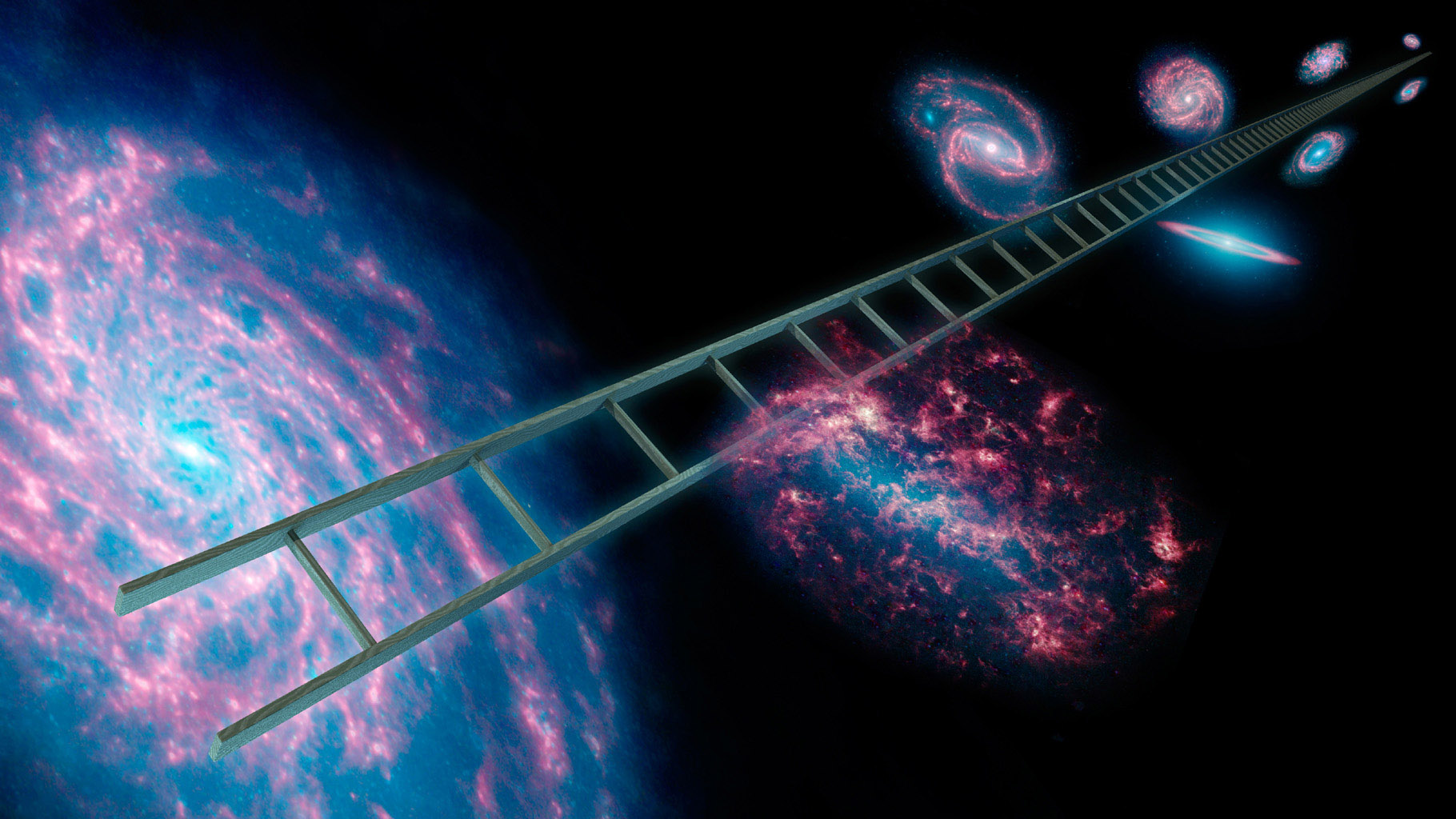 Artist's concept of the Cosmic Space Ladder showing a series of stars that have known distances.