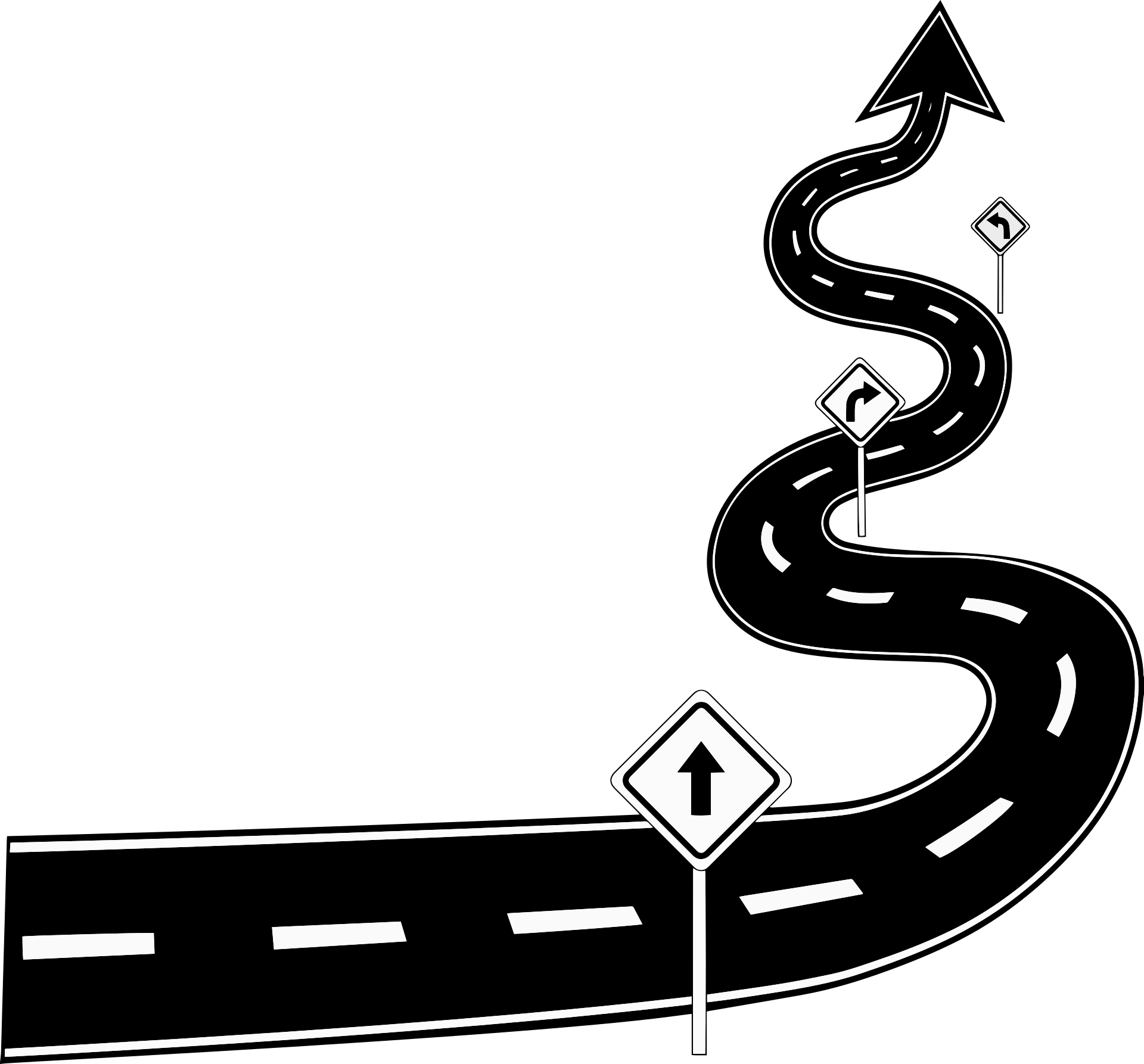 Graphic of a winding road with traffic signs