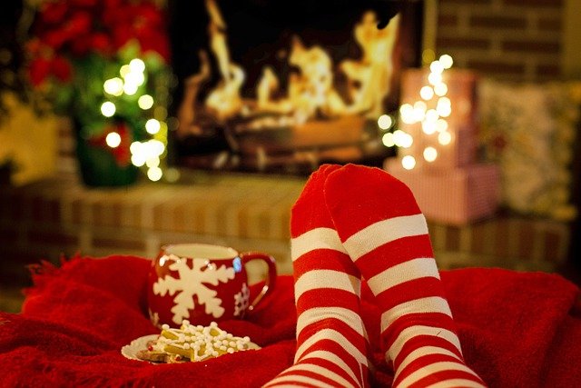 Striped socks and a warm fireplace