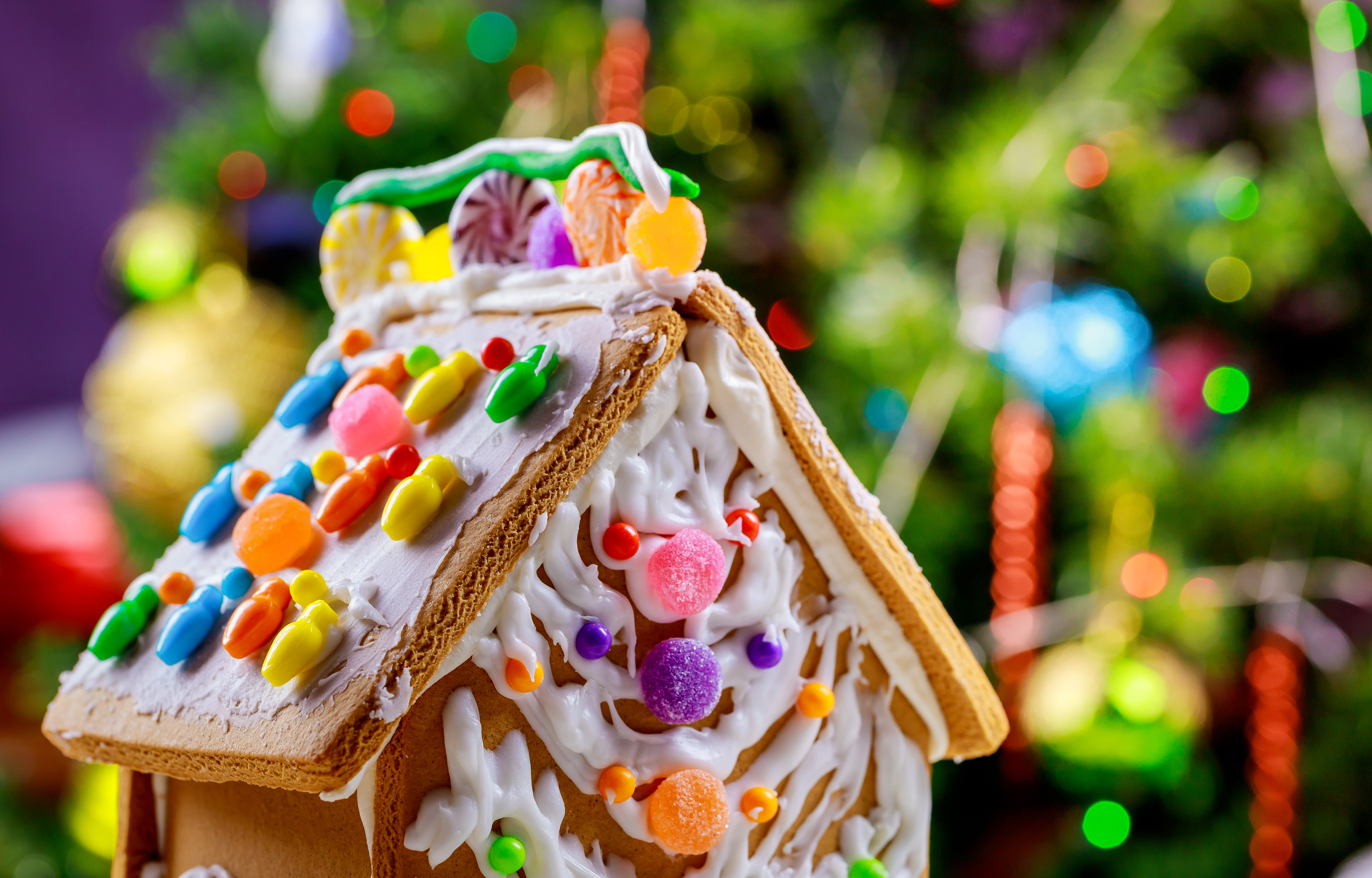 Colorful, homemade gingerbread house