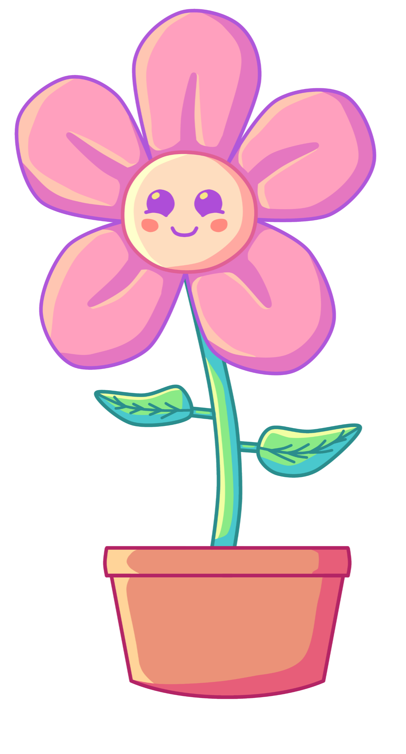 happy pink flower in terra cotta pot