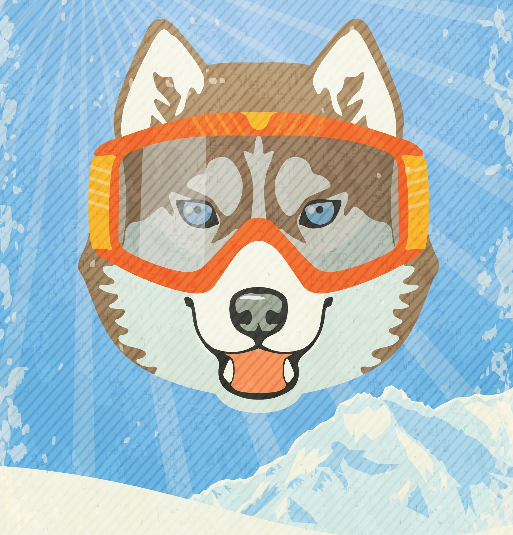 Husky dog wearing ski goggles.