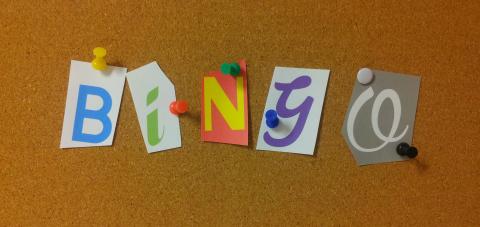 The word Bingo spelled out on a bulletin board