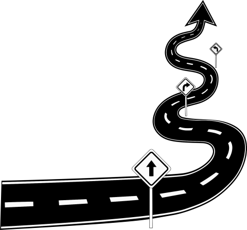 Graphic of a winding road with traffic signs