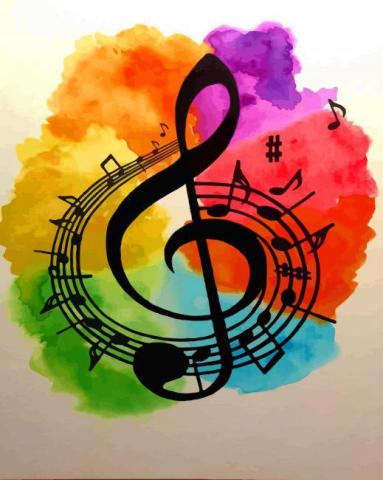 Music notes and watercolors.