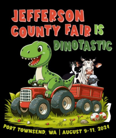 JC Fair logo with a T-Rex driving a tractor